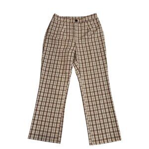 Shein Womens Brown Plaid Wide-Leg Trousers Size M Polyester/Rayon Blend